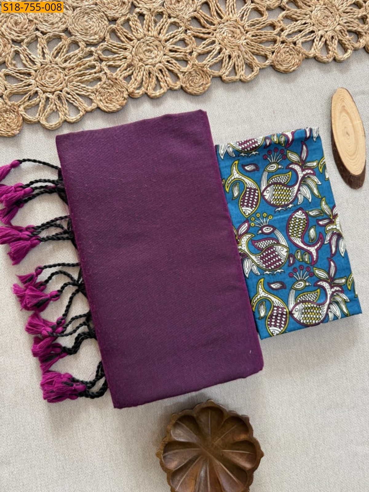 Wine Khadi Cotton Sarees