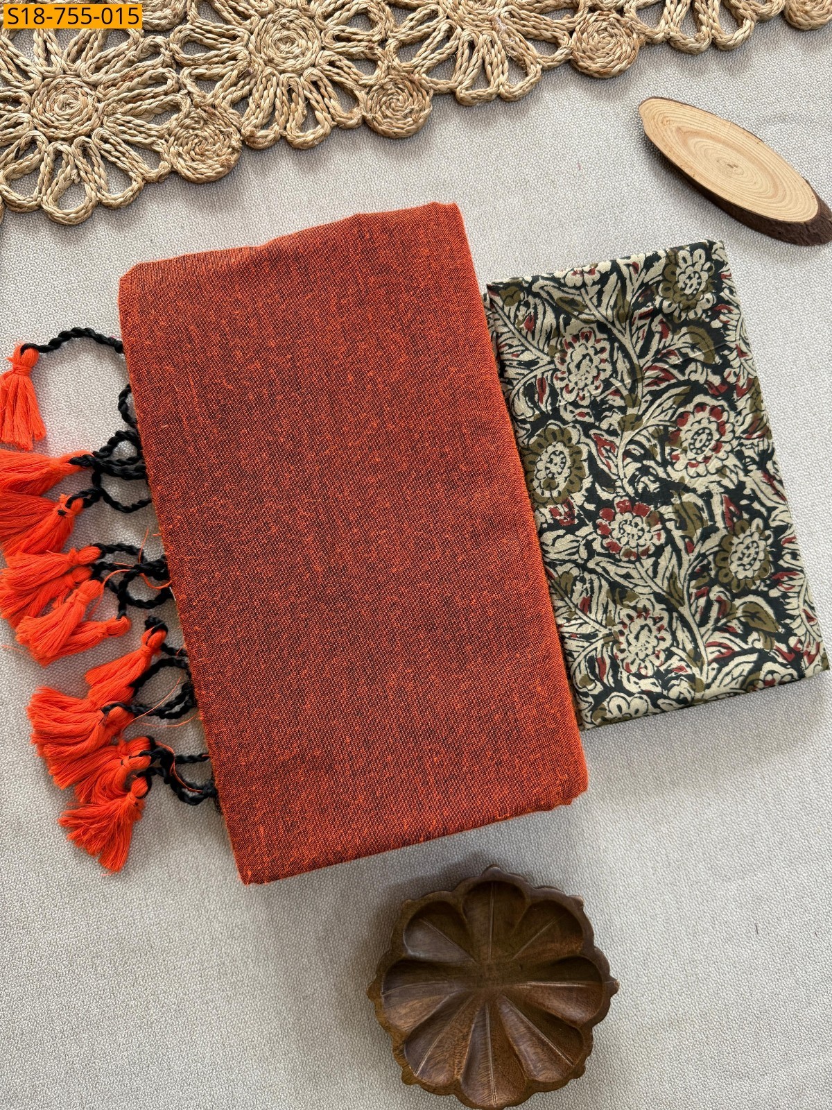 Orange Khadi Cotton Sarees