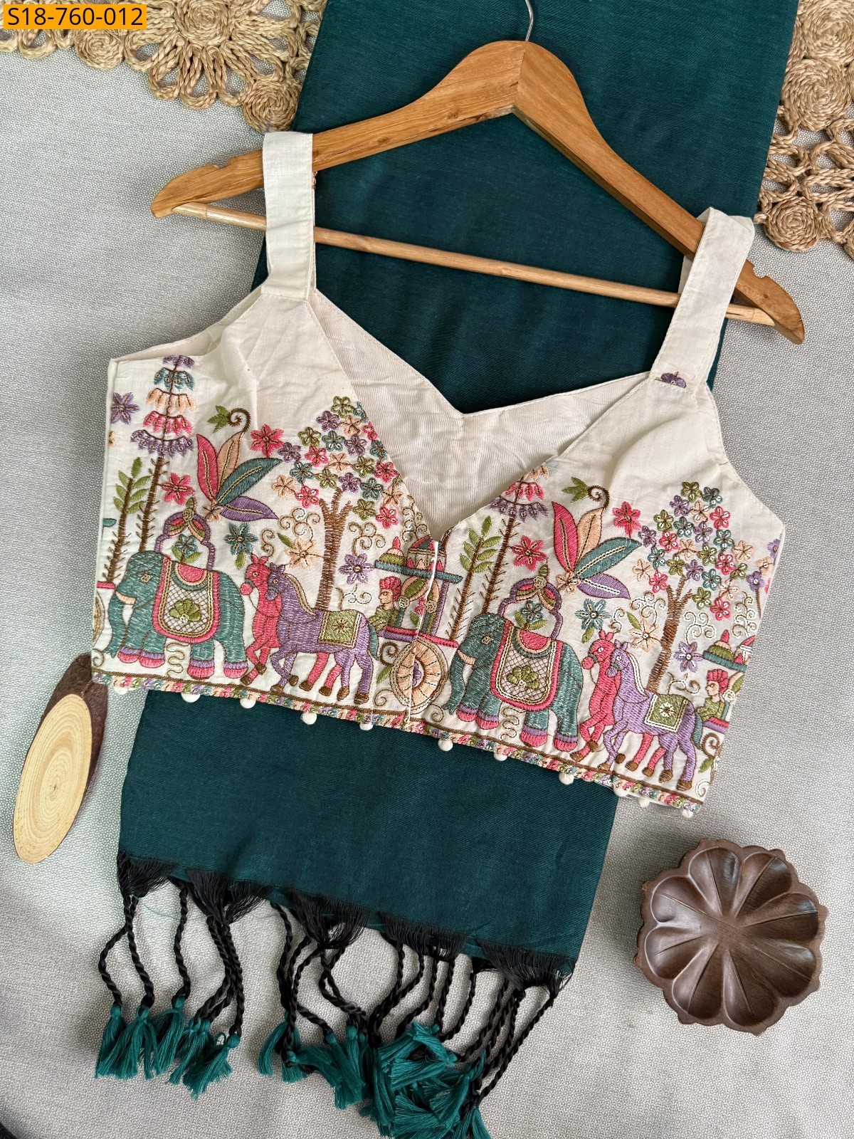 Green Fancy Khadi Cotton Sarees