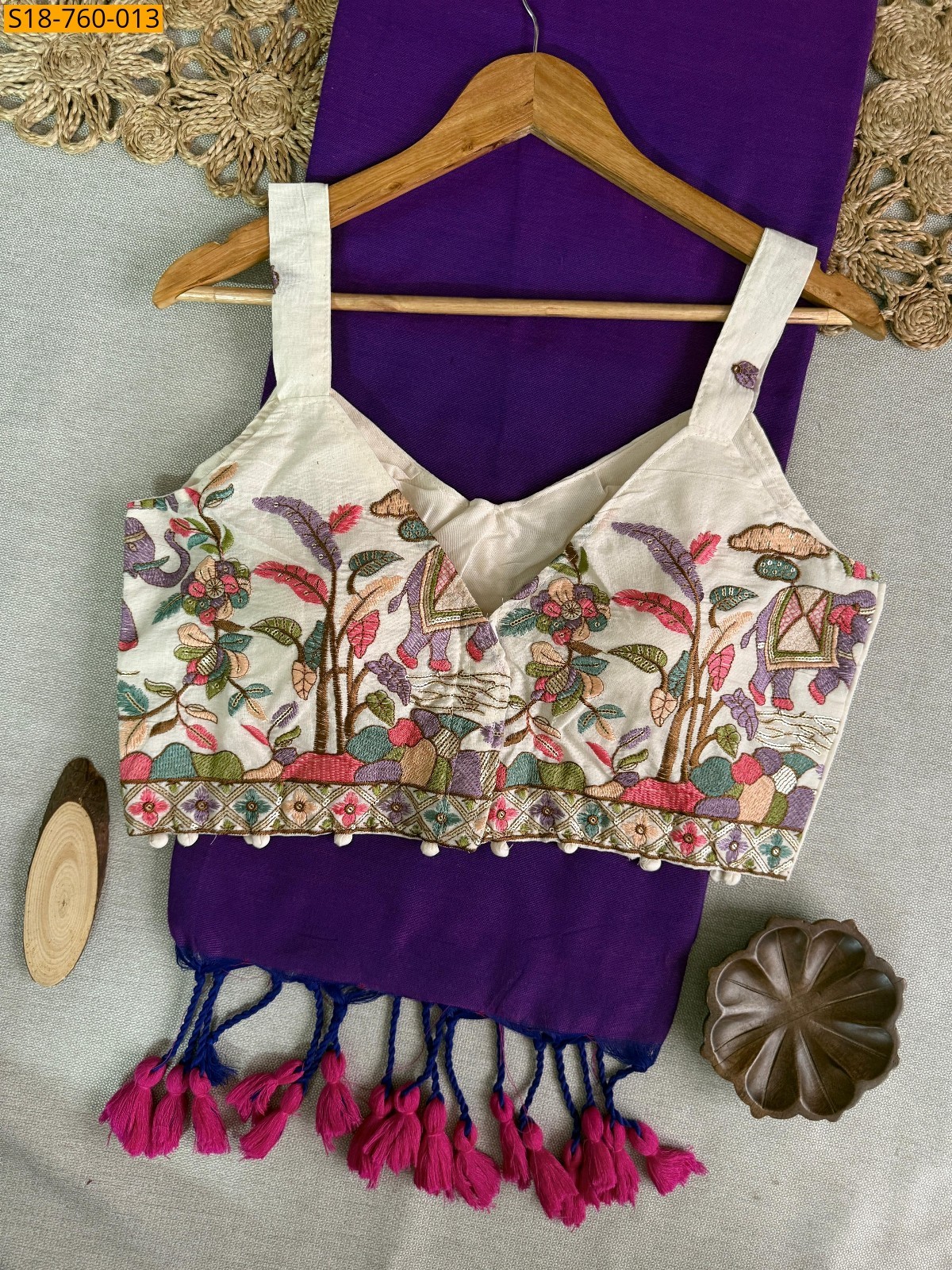 Voilet Fancy Khadi Cotton Sarees