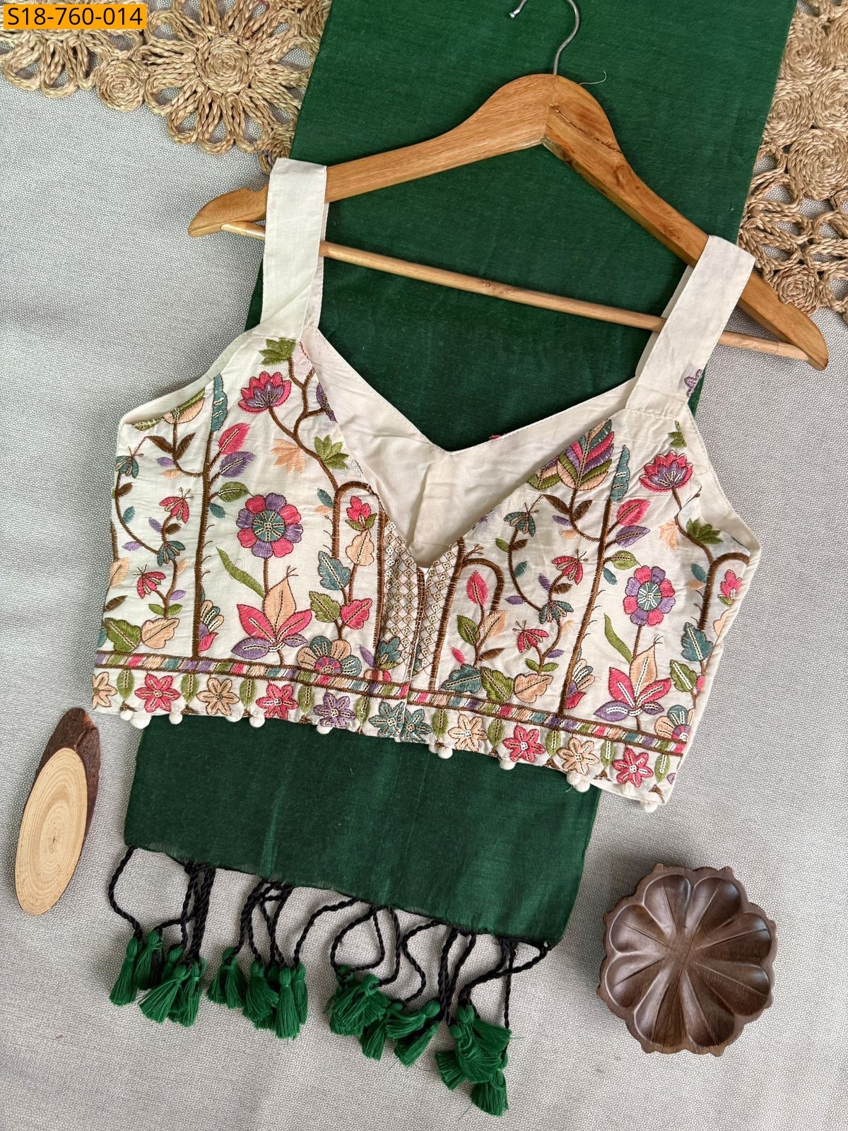 Green Fancy Khadi Cotton Sarees