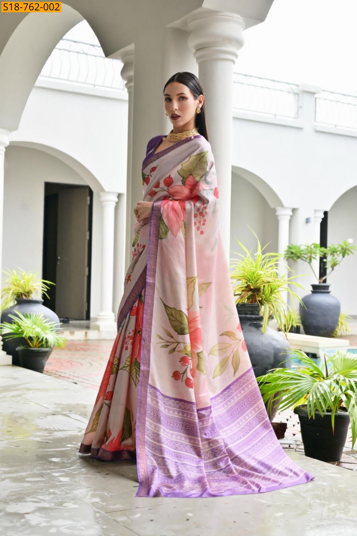 Lavender Satin Silk Saree