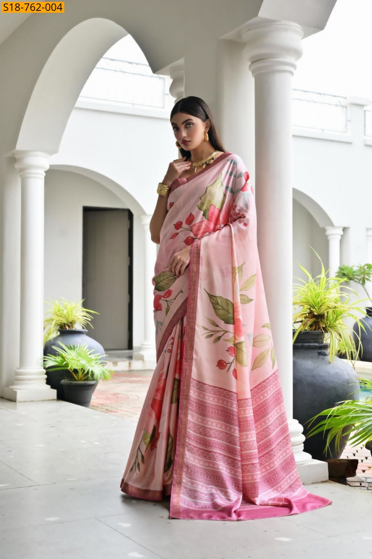 Pink Satin Silk Saree