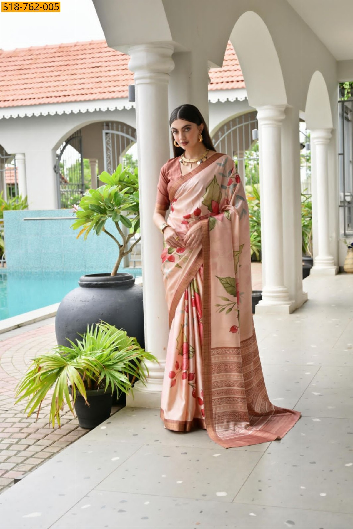 Peach Satin Silk Saree