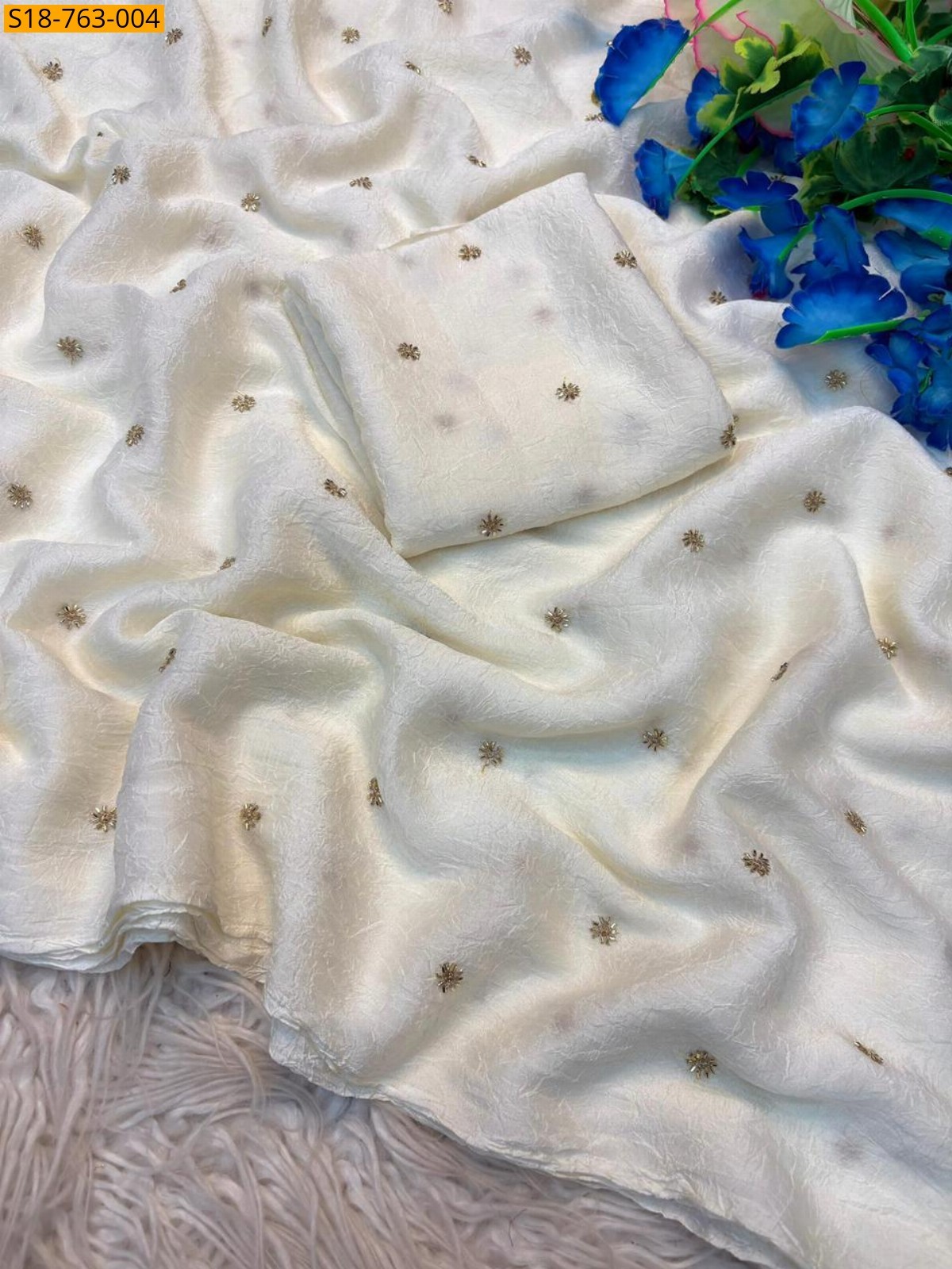 Half White Fancy Crush Saree