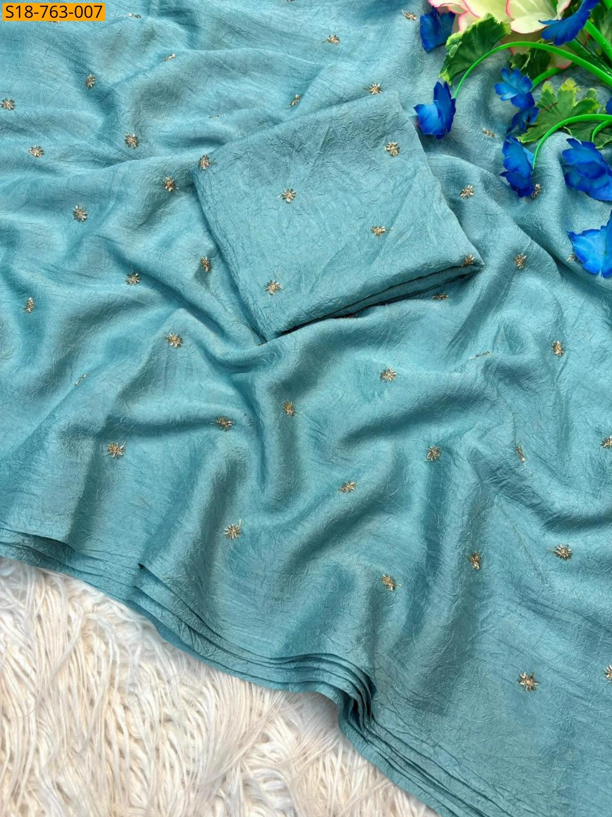 Fancy Crush Saree - Blue