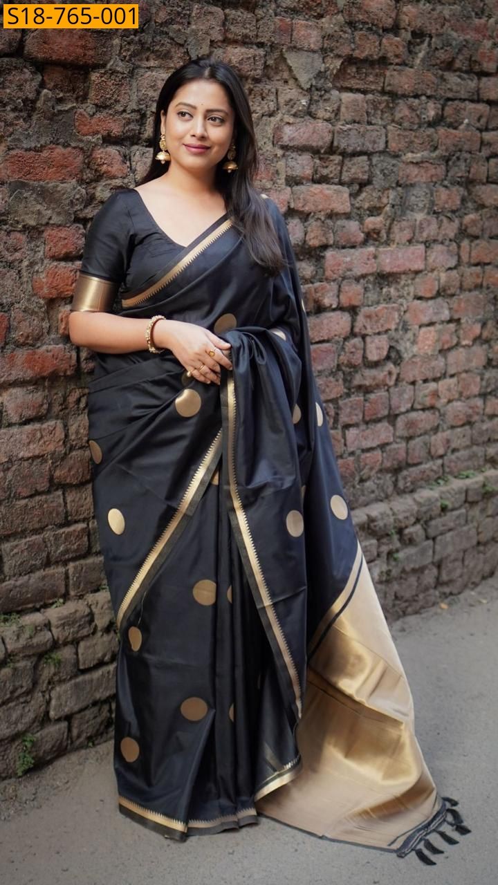 Black Black Semi Soft Silk Saree