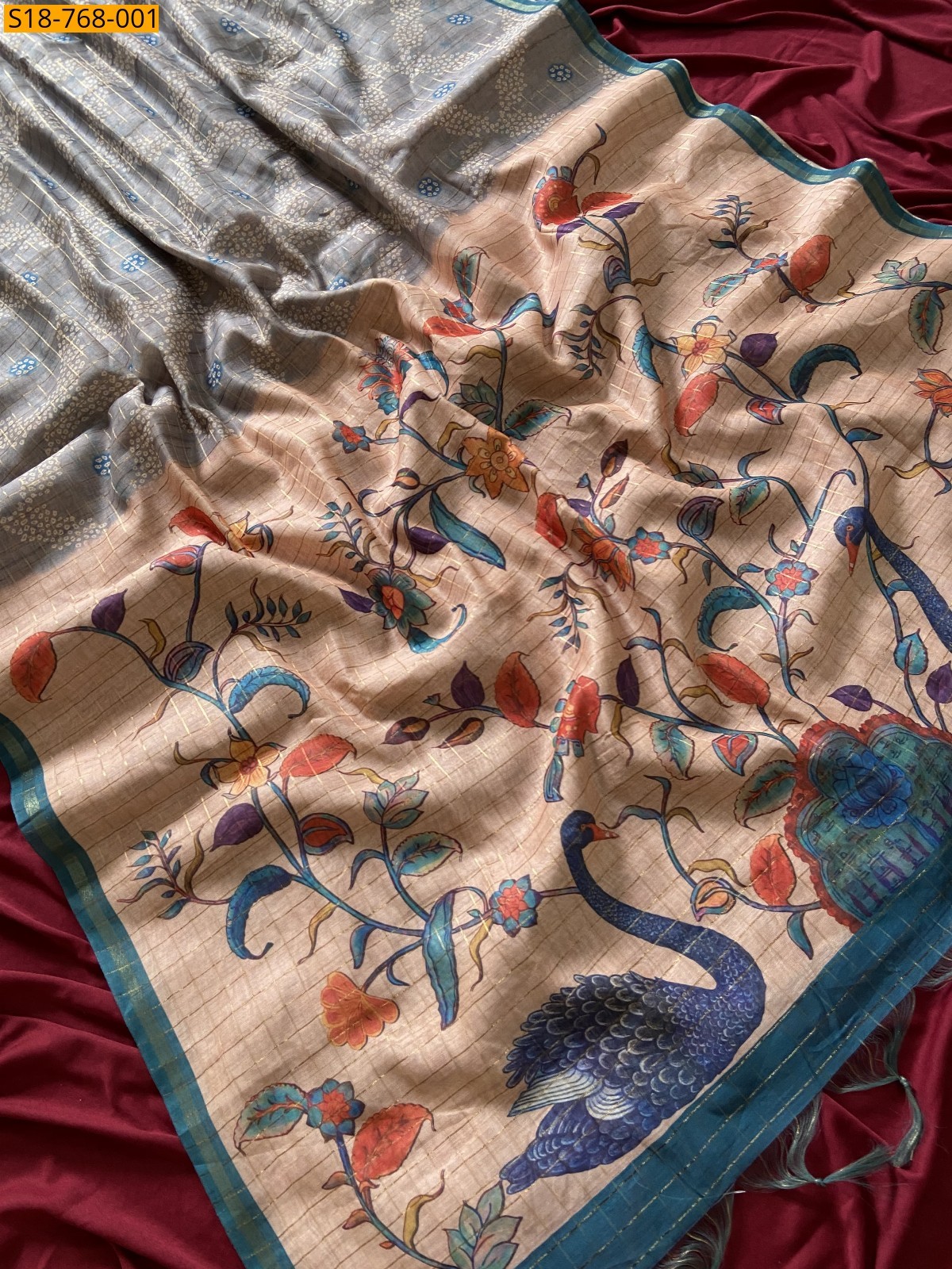 Gray Fancy Semi tussar silk sarees