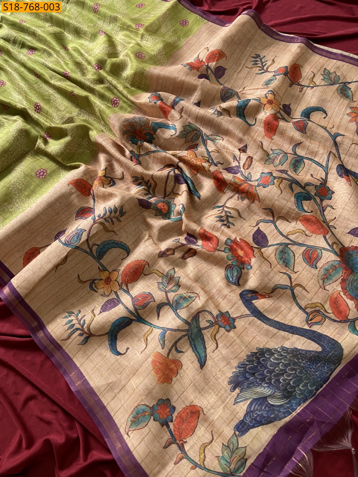 Green Fancy Semi tussar silk sarees