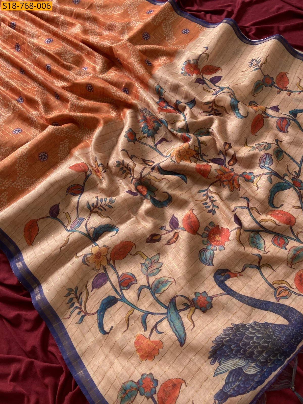 Orange Fancy Semi tussar silk sarees