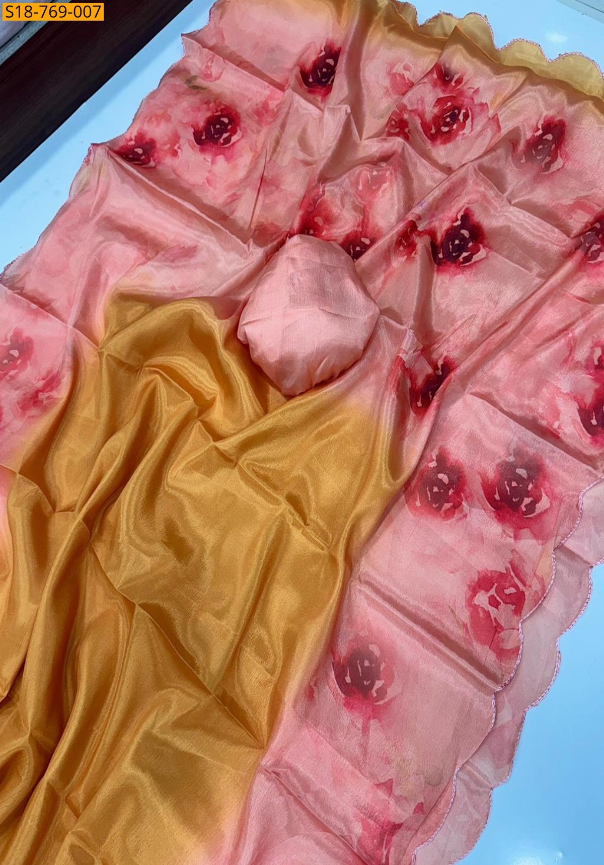 Soft chinnon Saree - Sandal