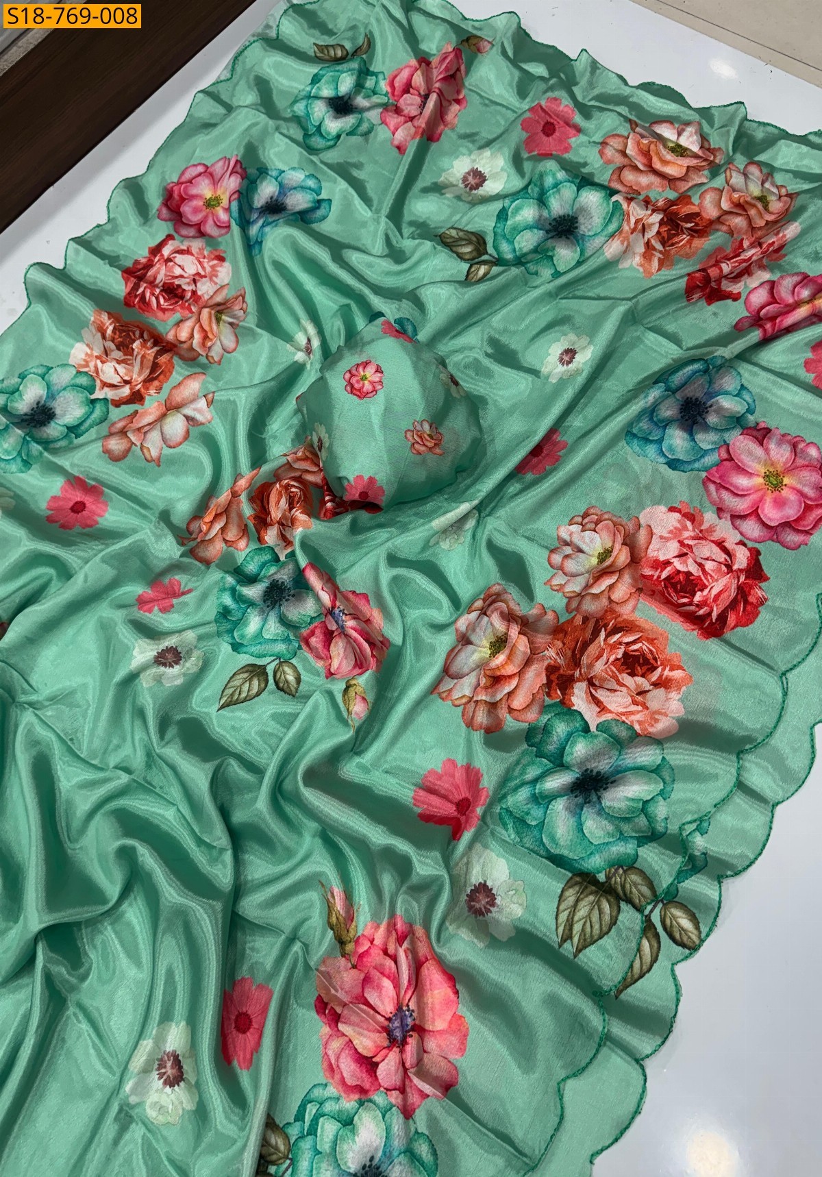 Rama Blue Soft chinnon Saree