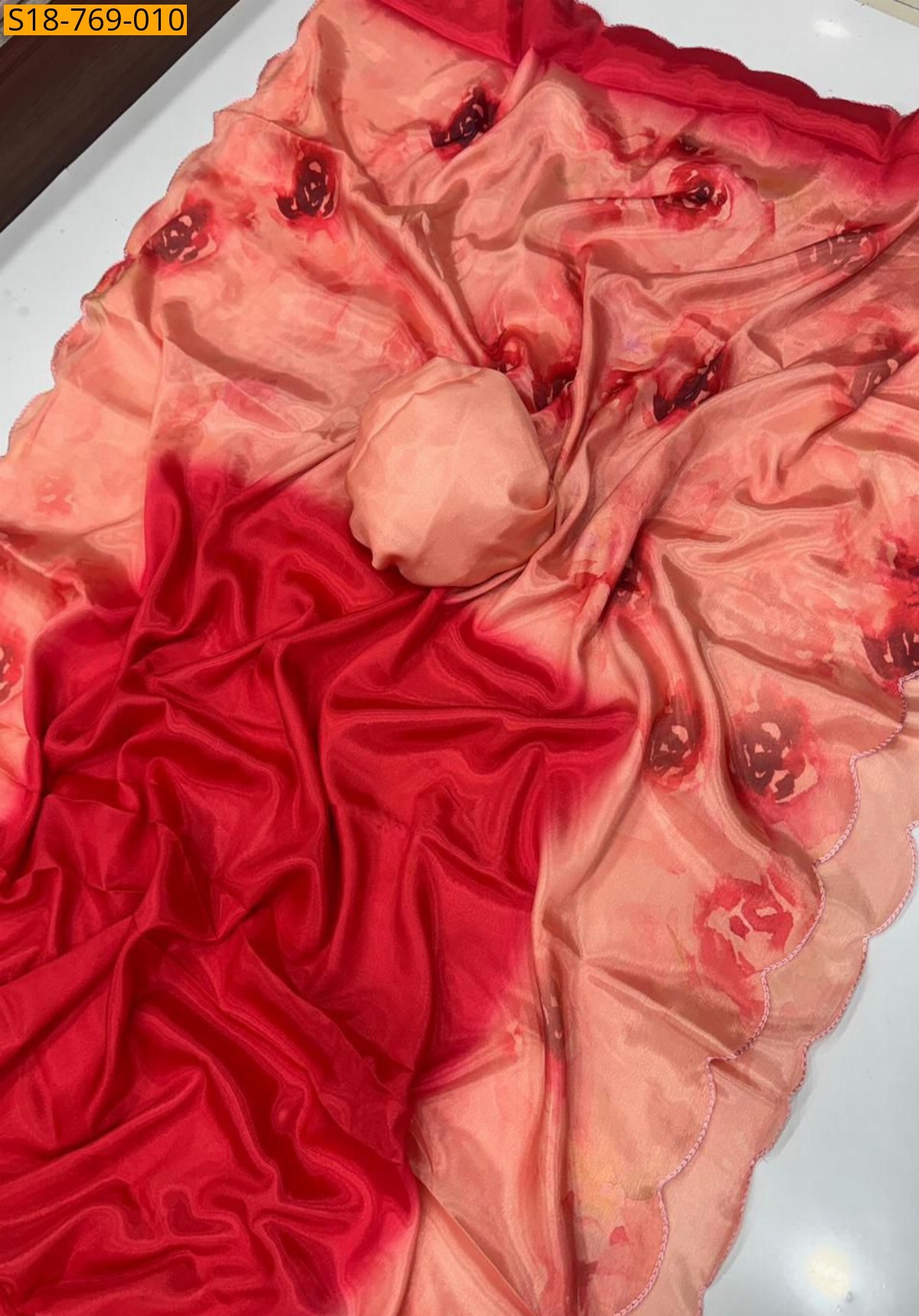Red Fancy Chinnon saree