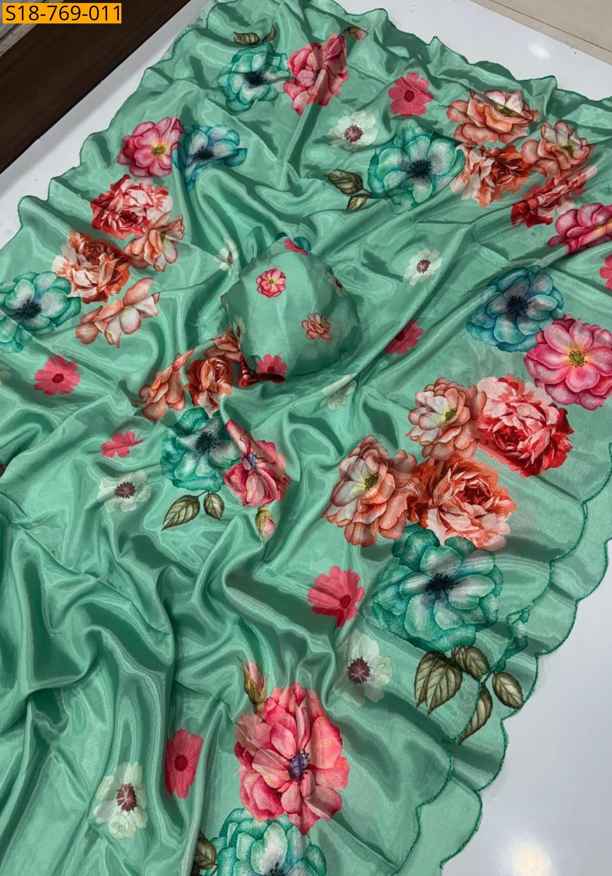 Green Fancy Chinnon saree