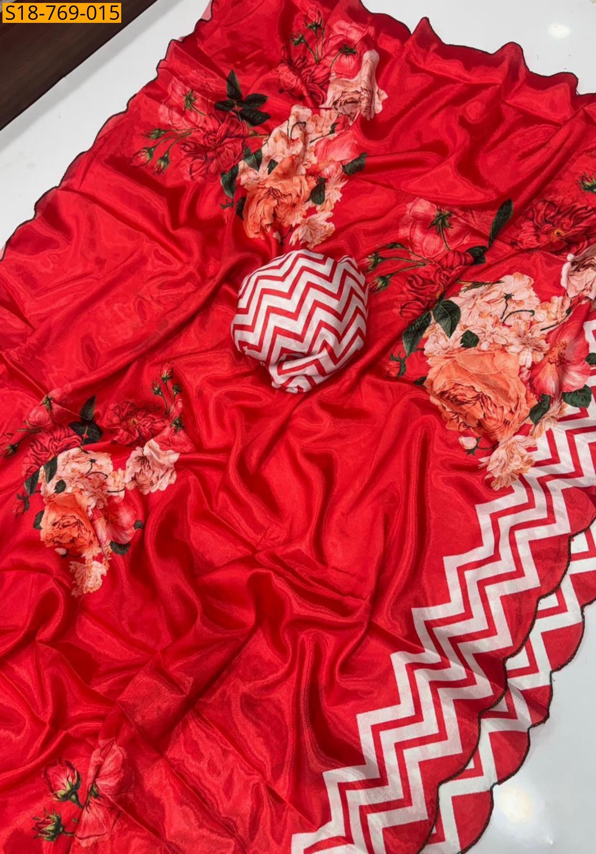Red Fancy Chinnon saree