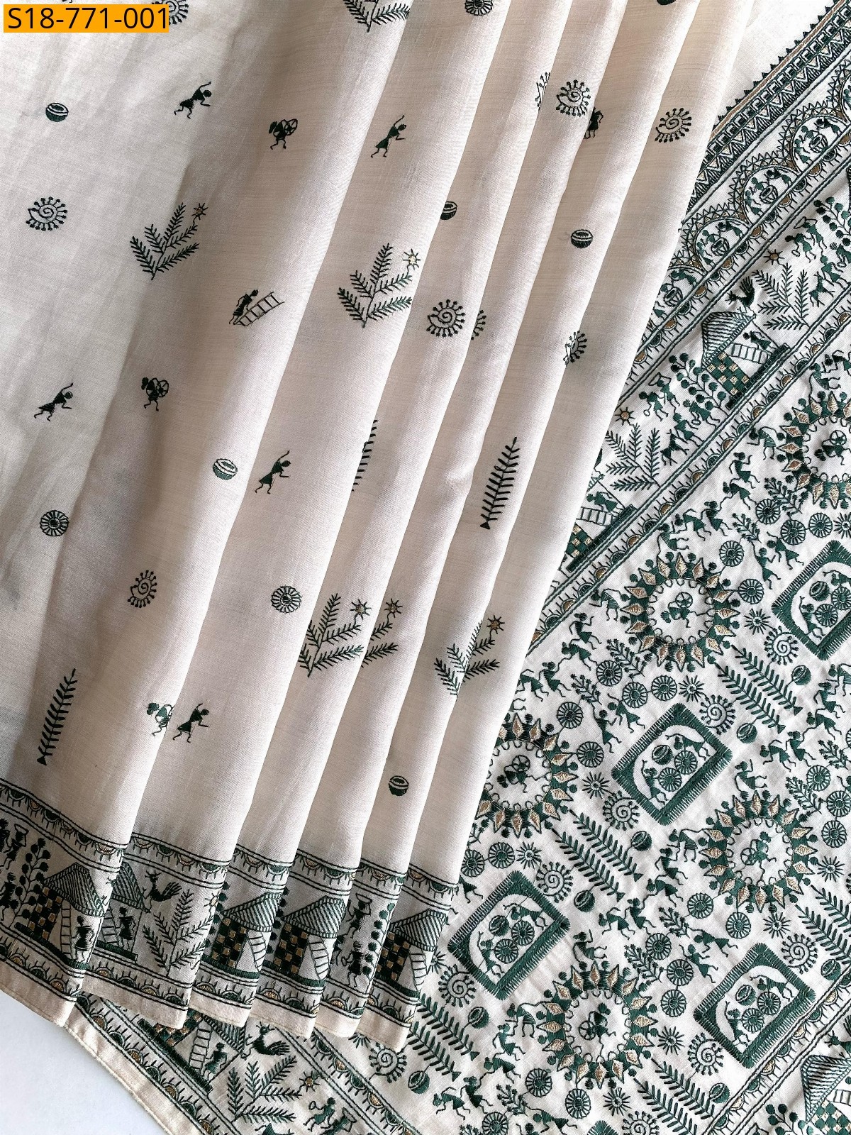 Green Tussar Silk Embroidery Saree