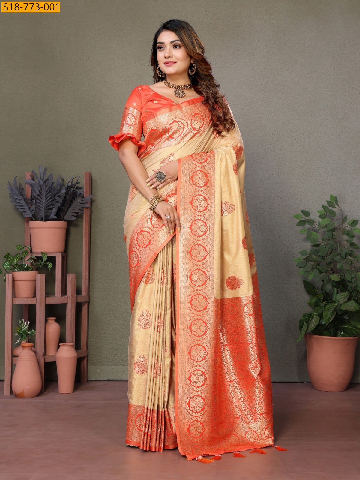 Orange Viscose Silk sarees