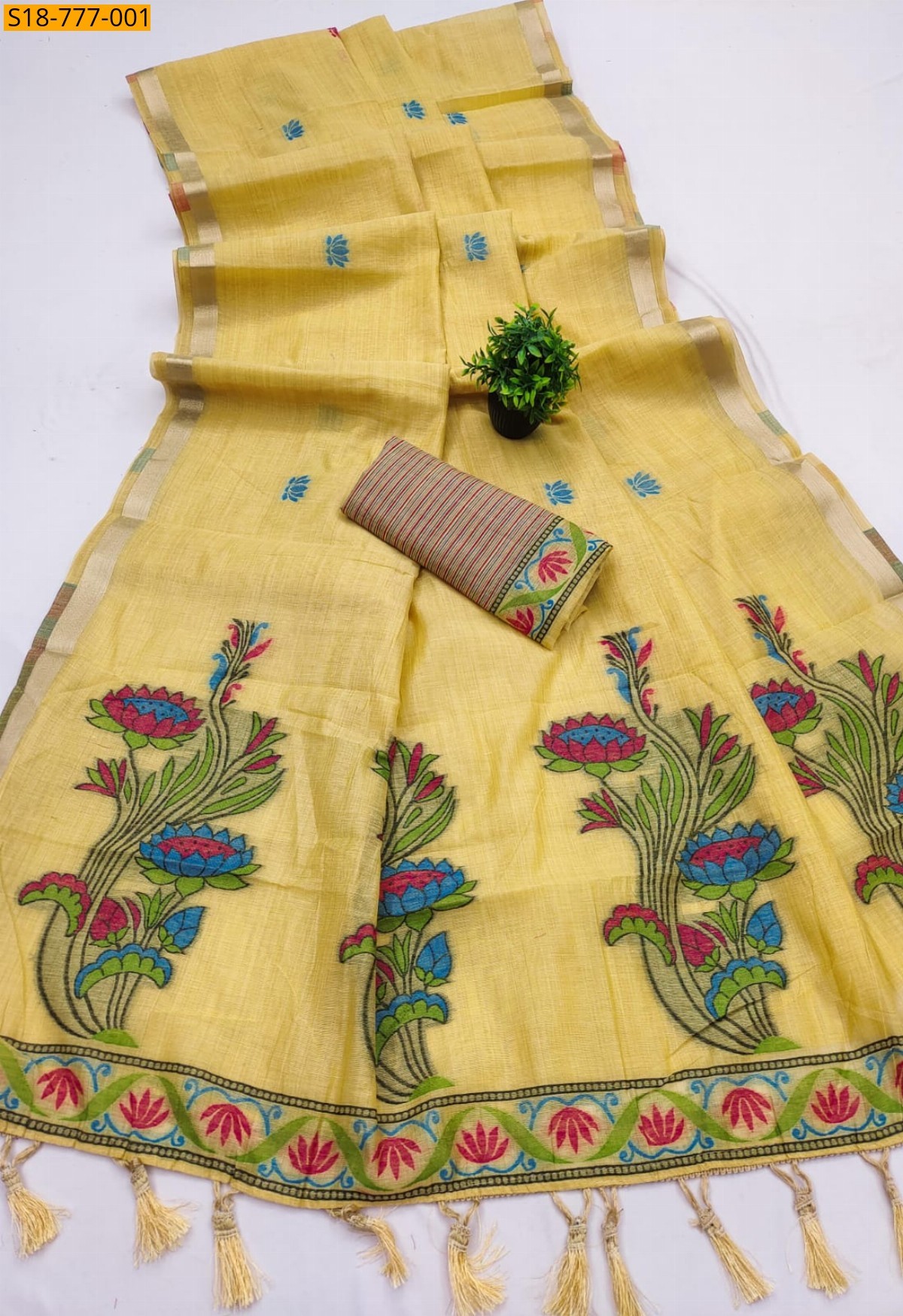 Yellow Premium Soft Muga Cotton saree