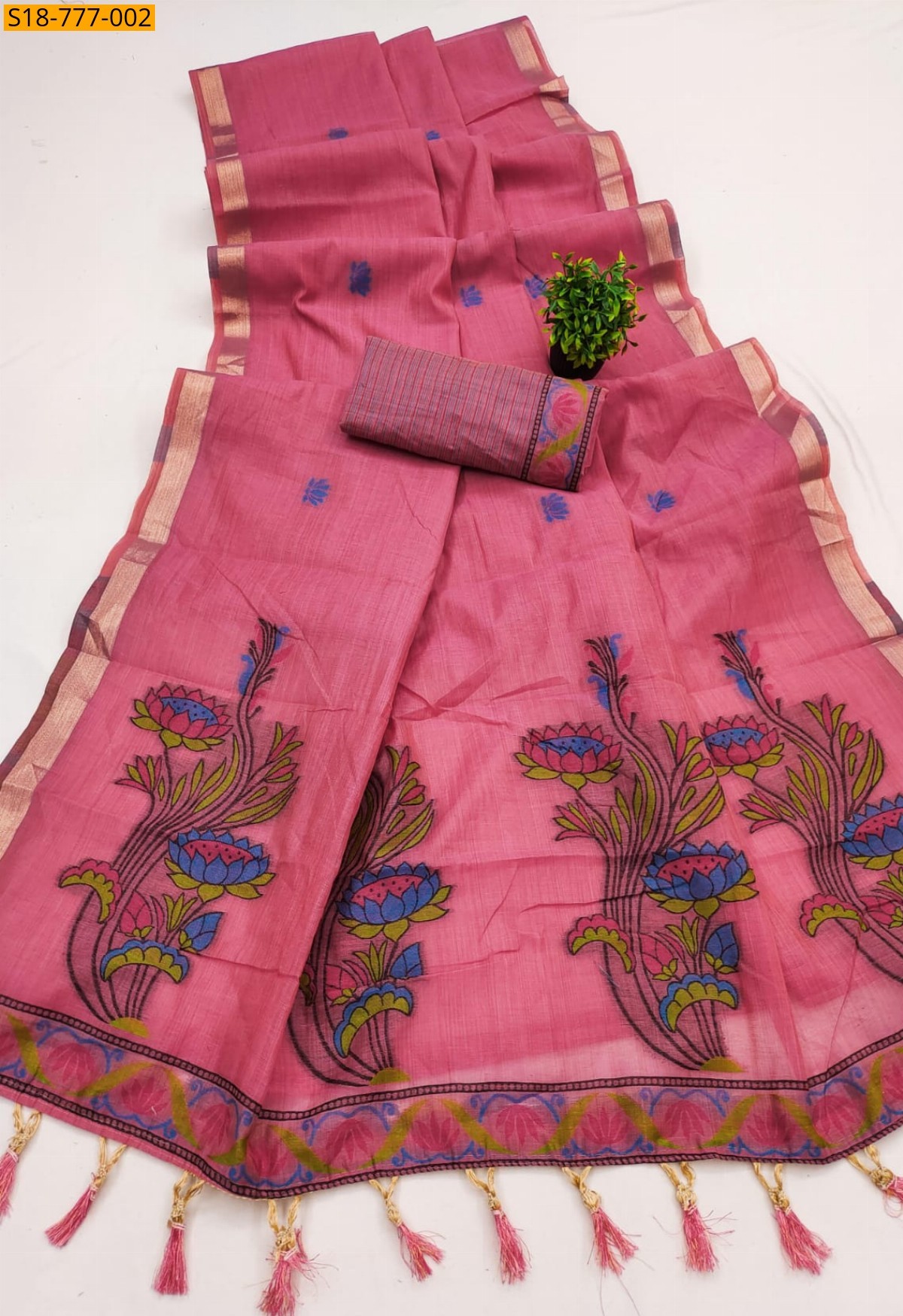 Pink Premium Soft Muga Cotton saree