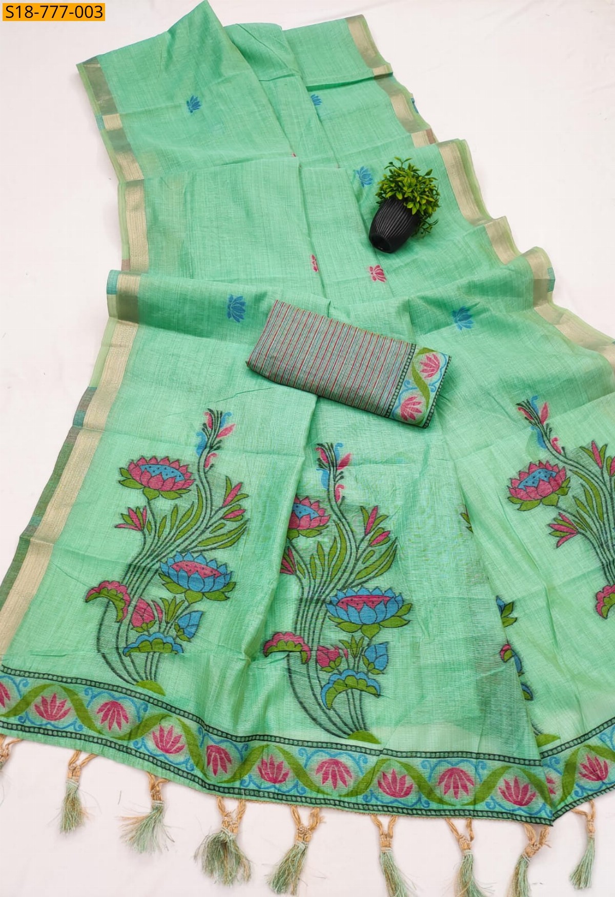 Green Premium Soft Muga Cotton saree