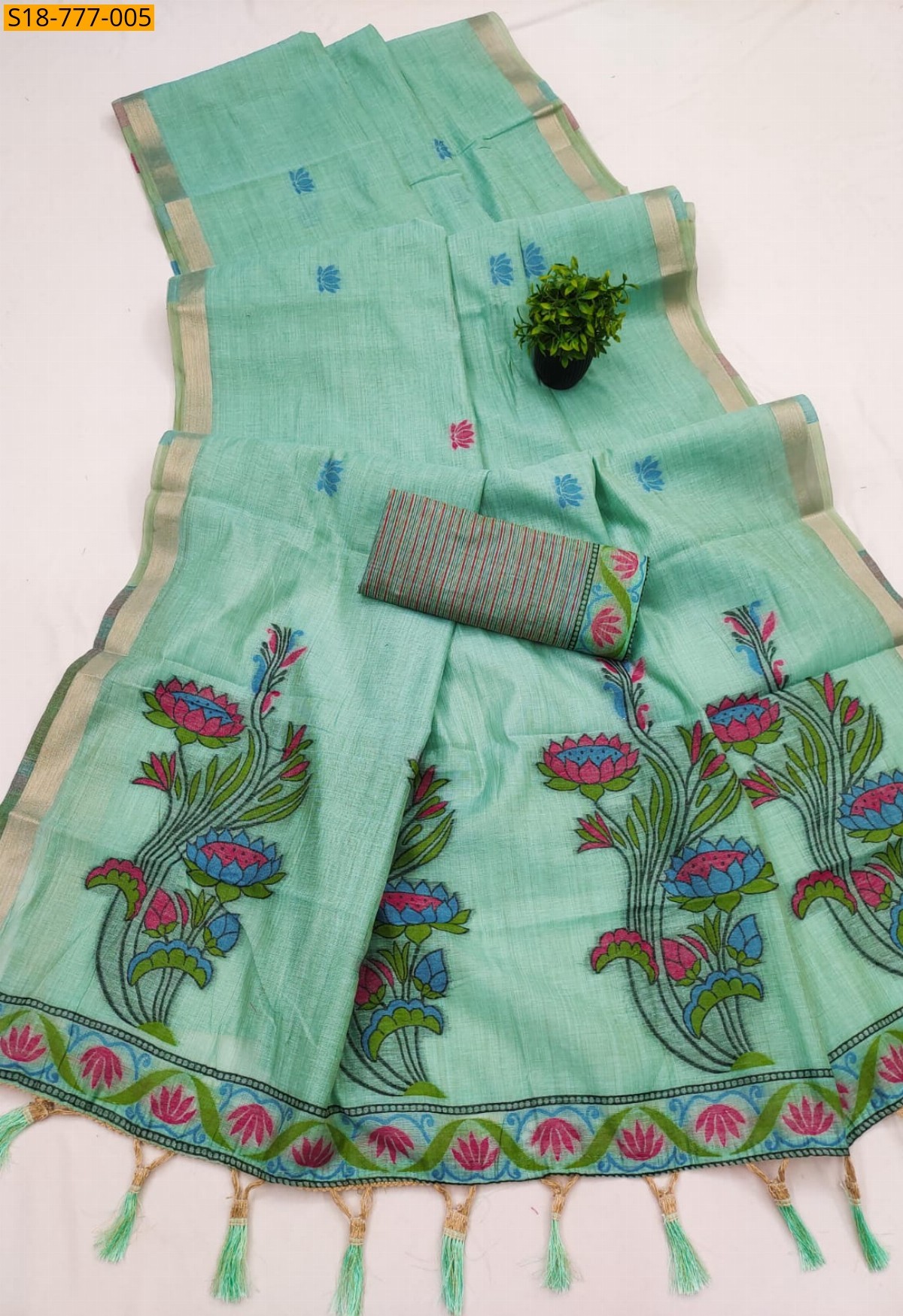 Green Premium Soft Muga Cotton saree