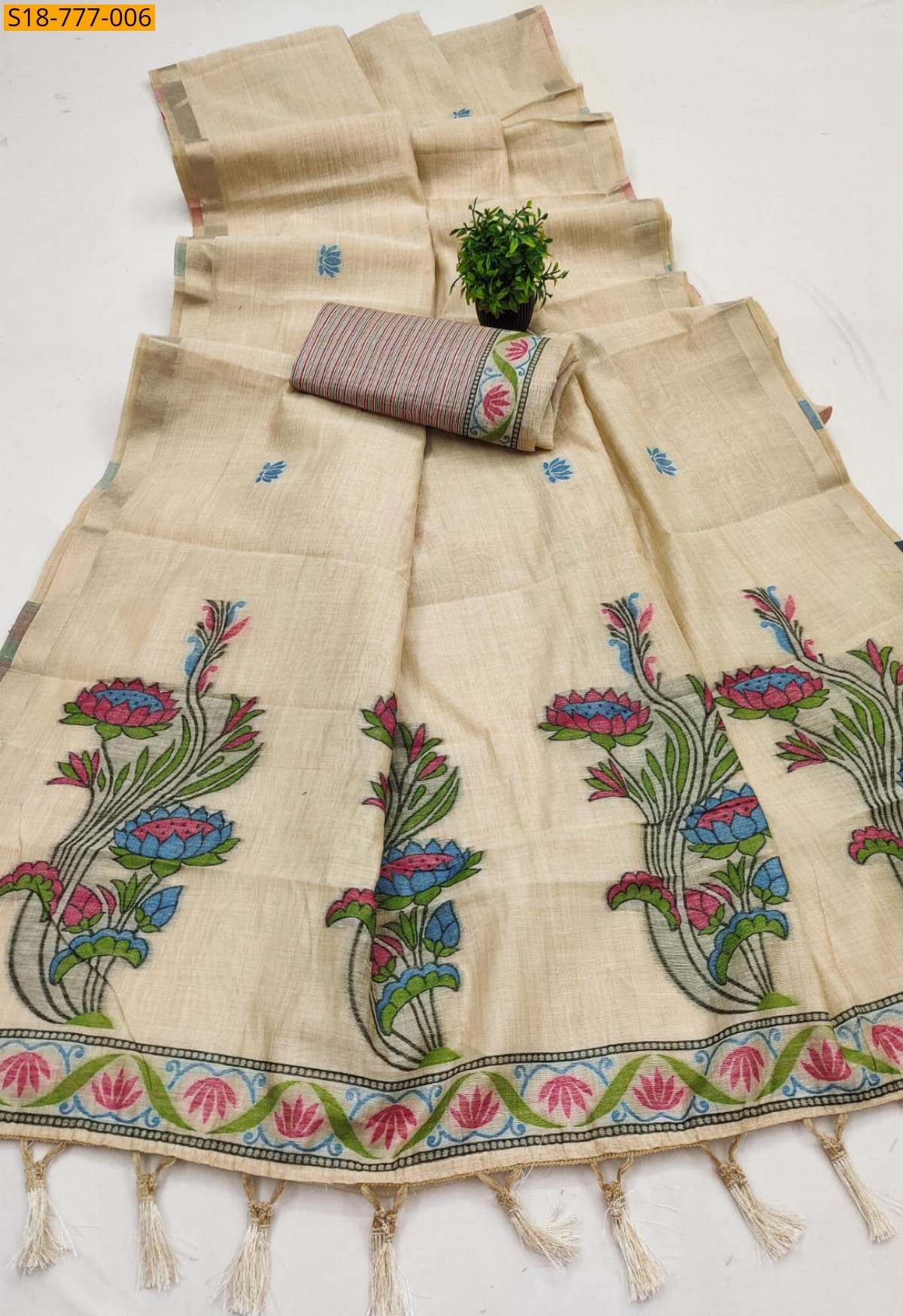 Beige Premium Soft Muga Cotton saree