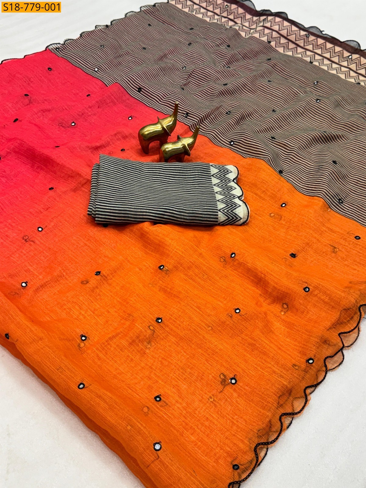 Orange Soft Linen Cotton Saree