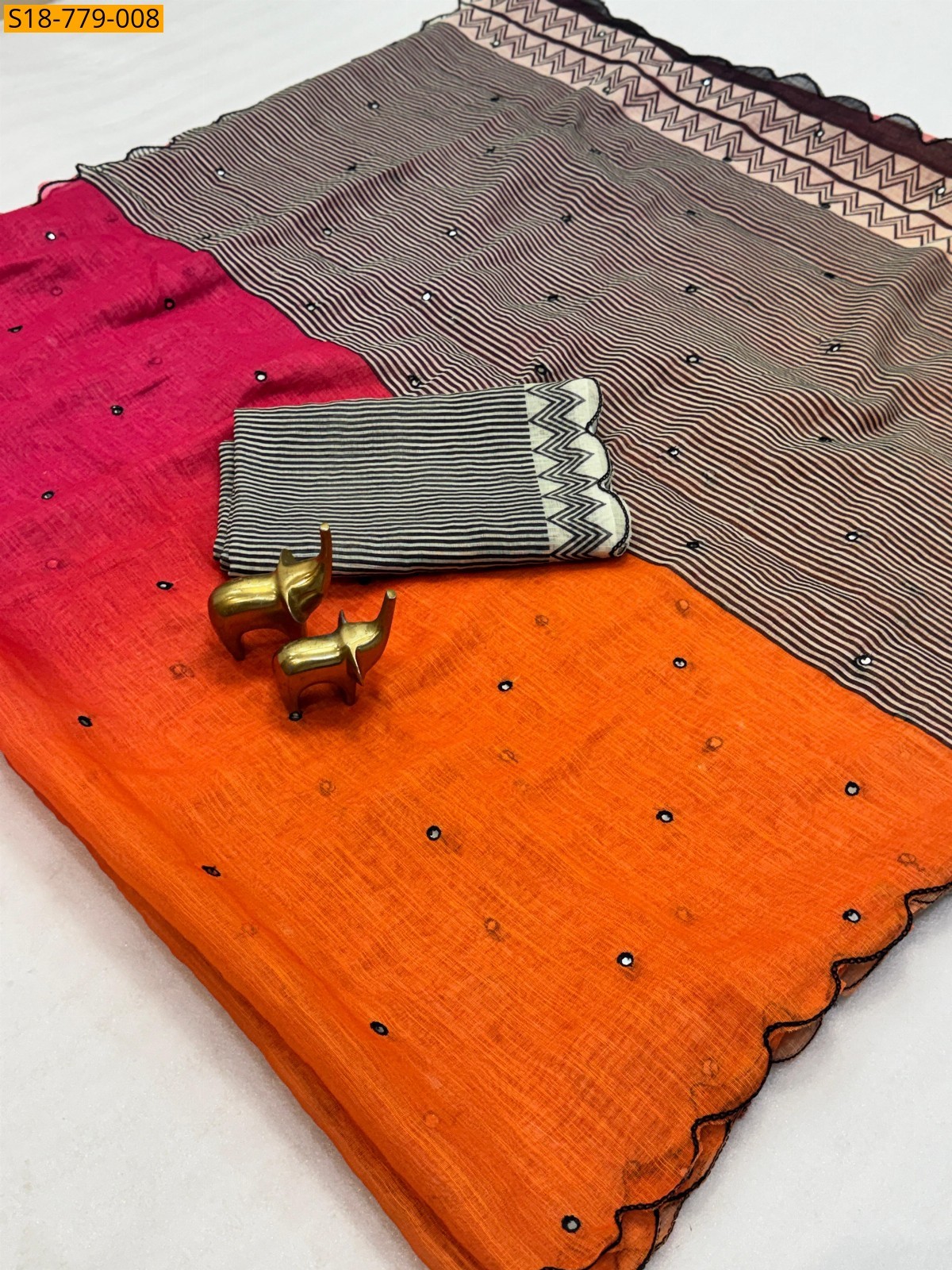 Orange Soft Linen Cotton Saree