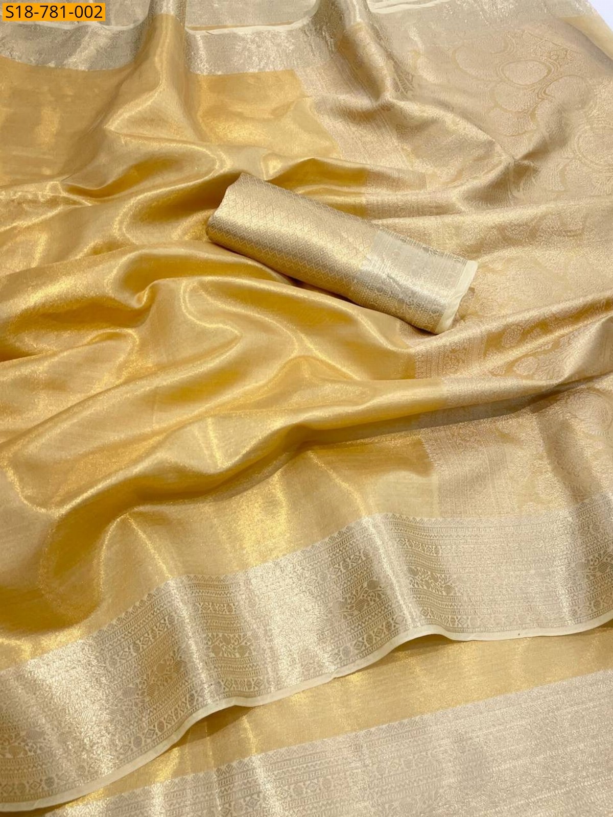 Yellow Banarasi Soft Tissue Silk Saree
