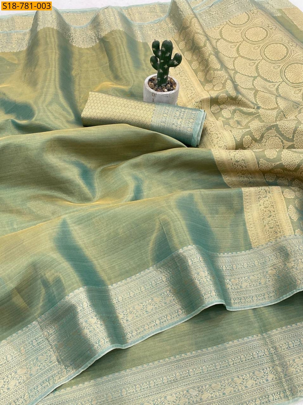 Peacock Green Banarasi Soft Tissue Silk Saree