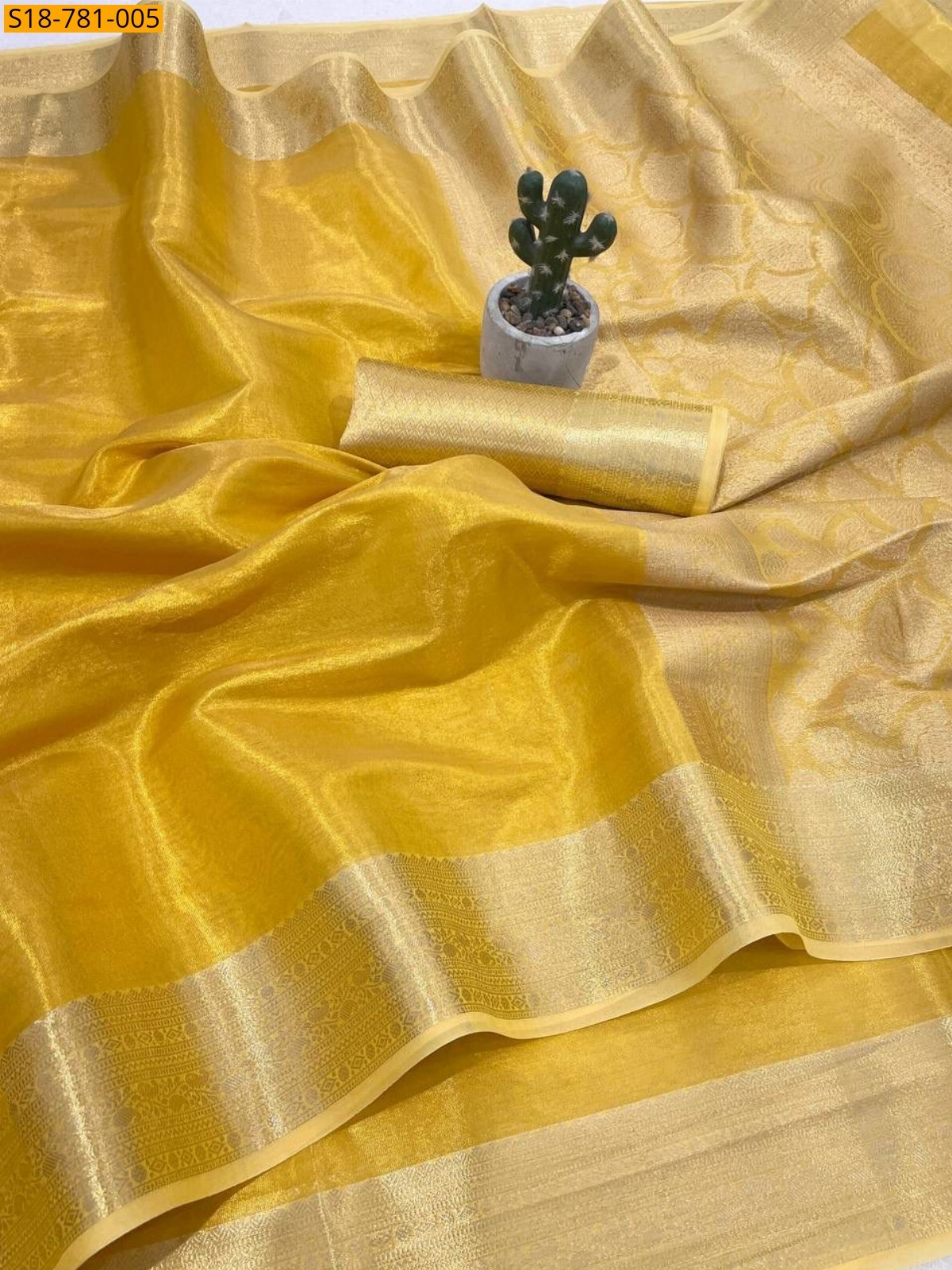 Yellow Banarasi Soft Tissue Silk Saree