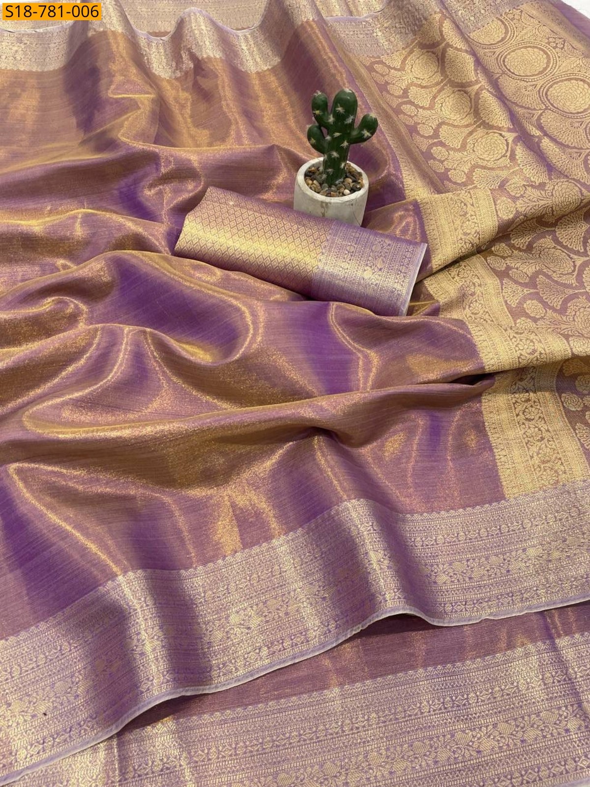 Lavender Banarasi Soft Tissue Silk Saree