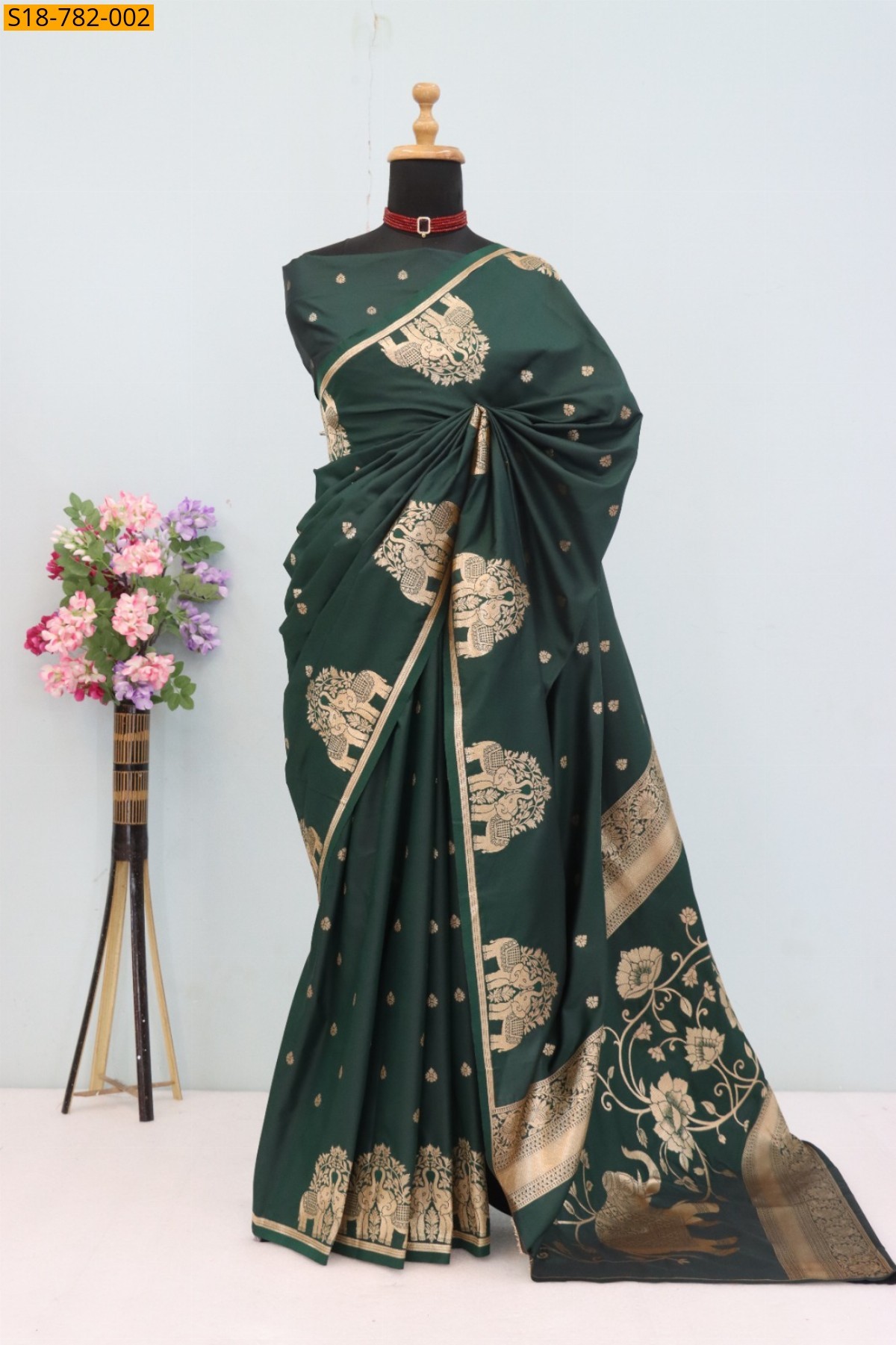 Dark Green Banarasi Silk Saree