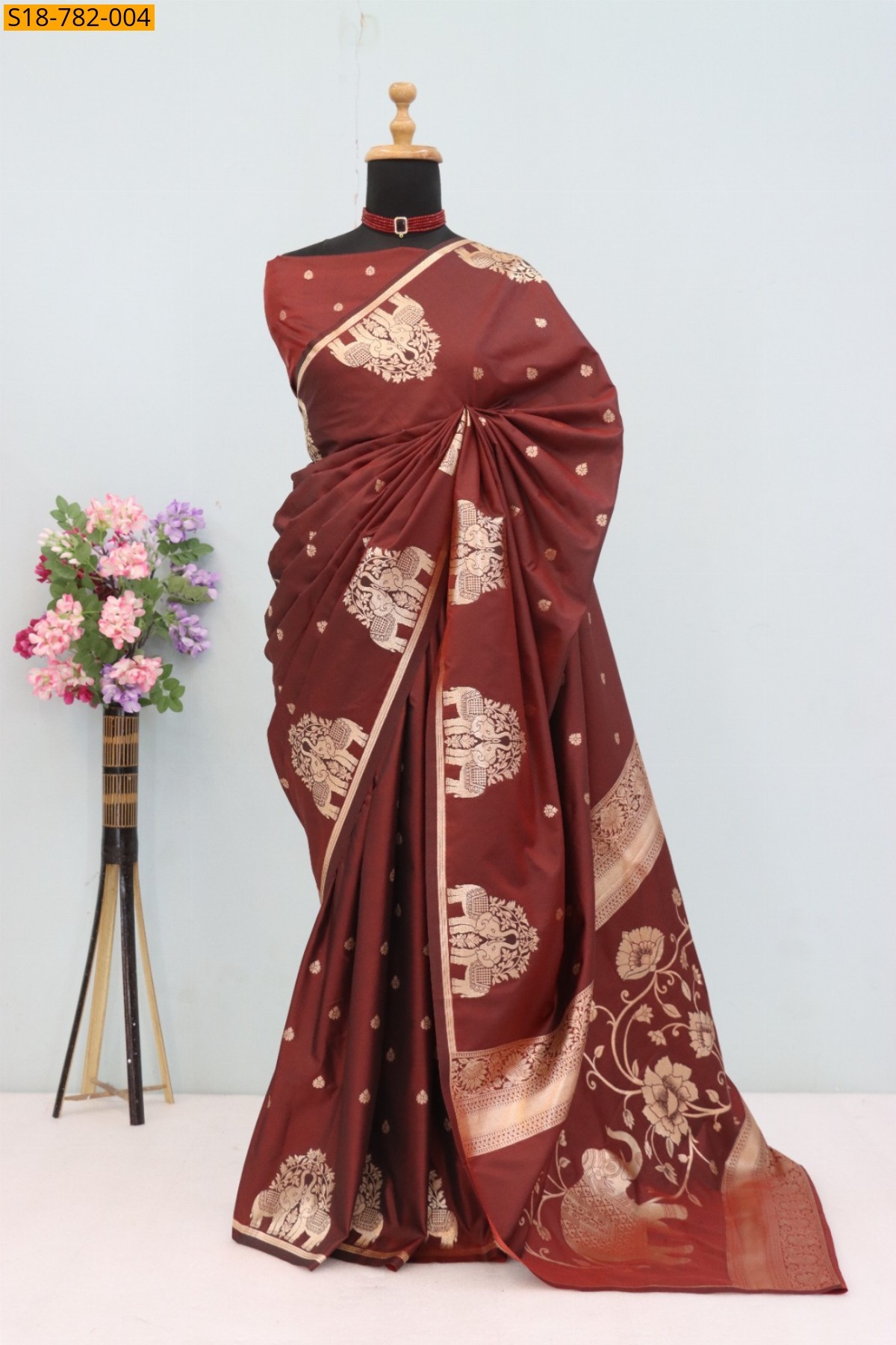 Brown Banarasi Silk Saree