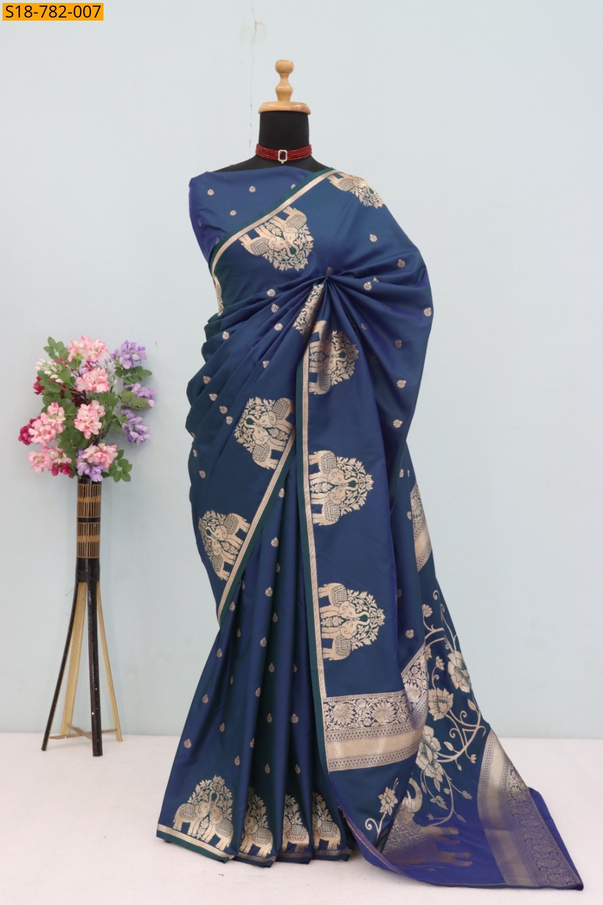 Navy Blue Banarasi Silk Saree