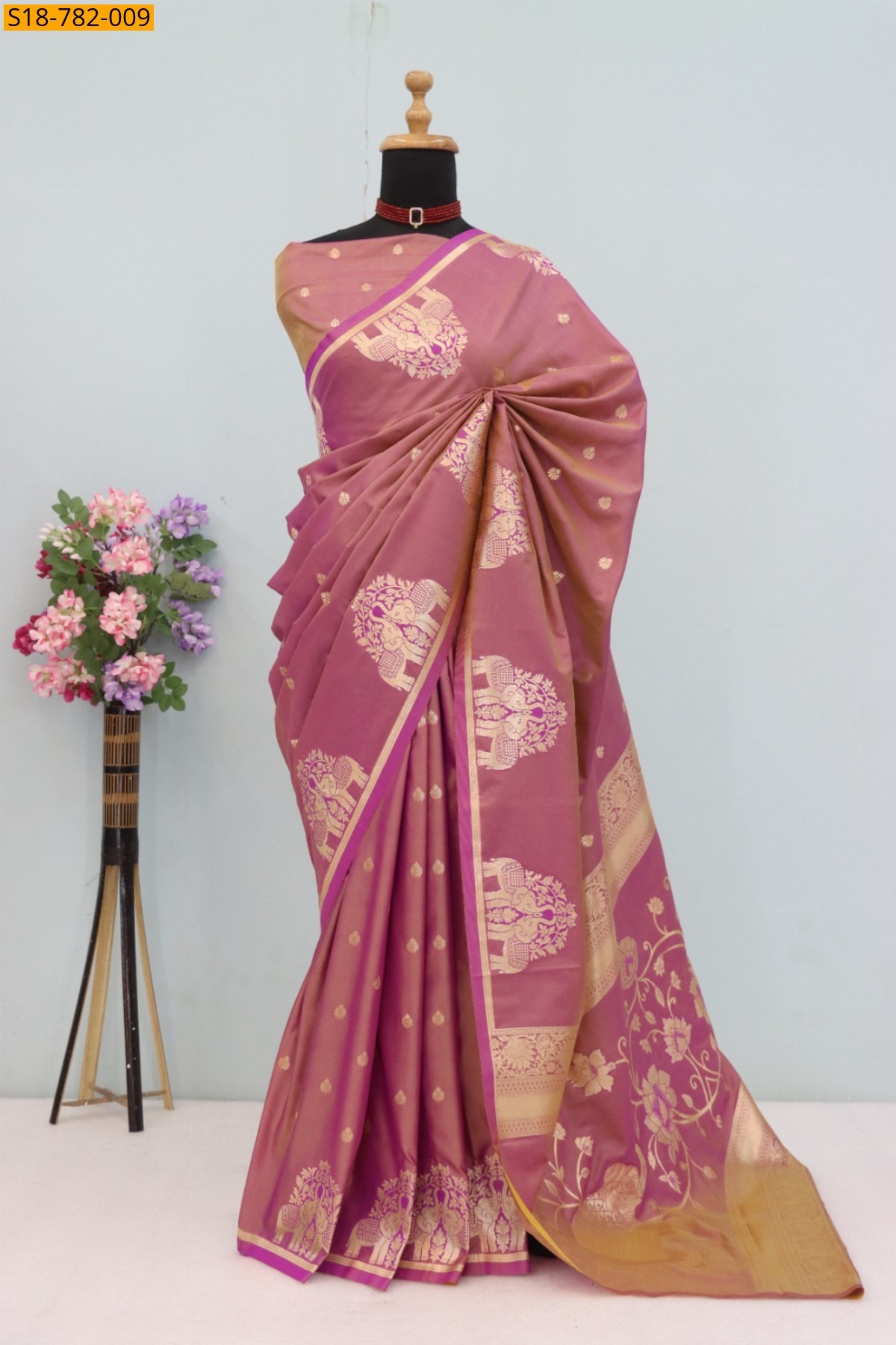 Onion Pink Banarasi Silk Saree