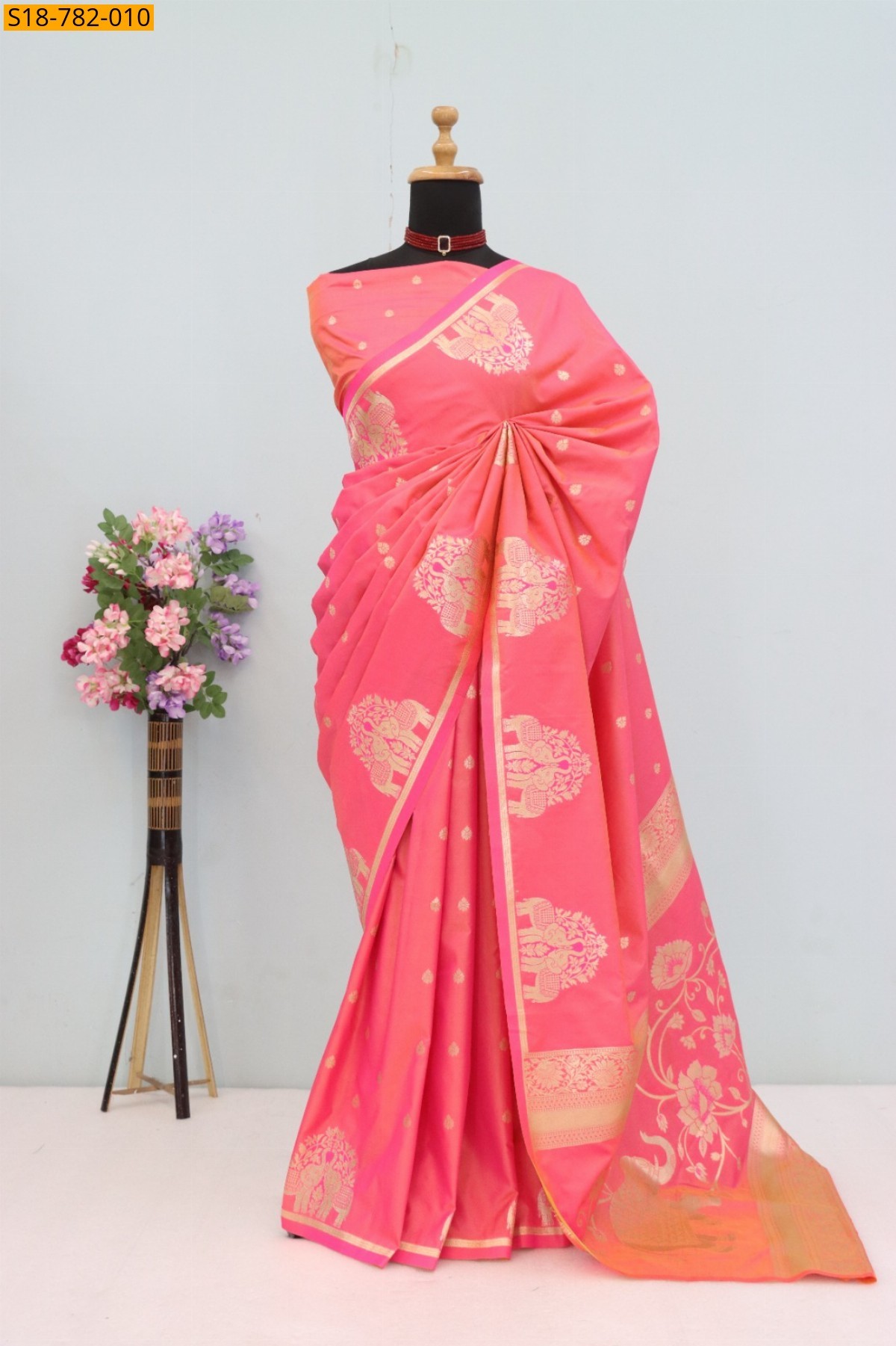 Peach Banarasi Silk Saree