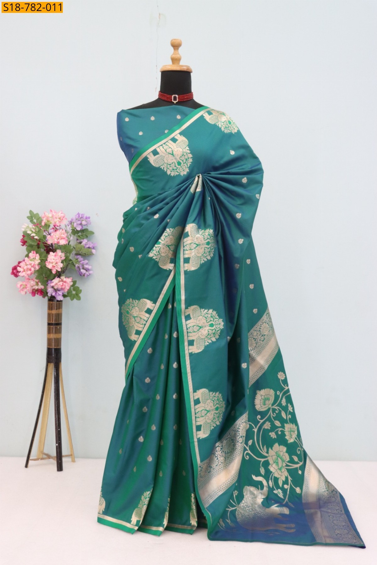 Peacock Green Banarasi Silk Saree
