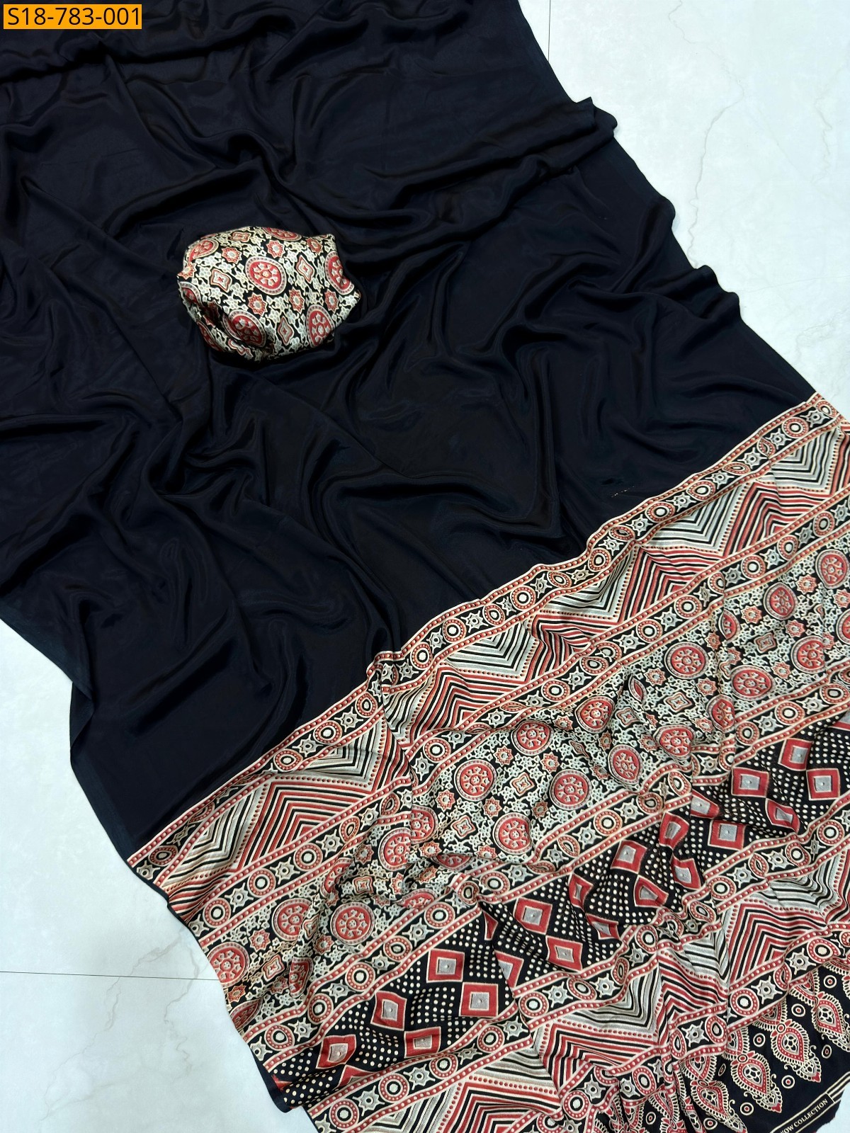 Black Fancy Gajji Crape Silk Saree