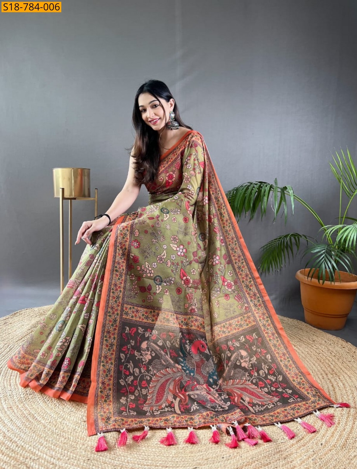 Green Fancy Malai Cotton Saree