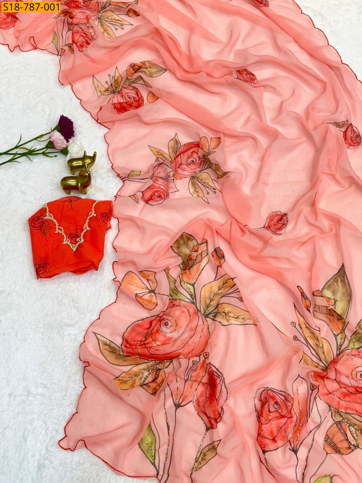 Orange Soft and Smooth Weightless Chiffon Saree