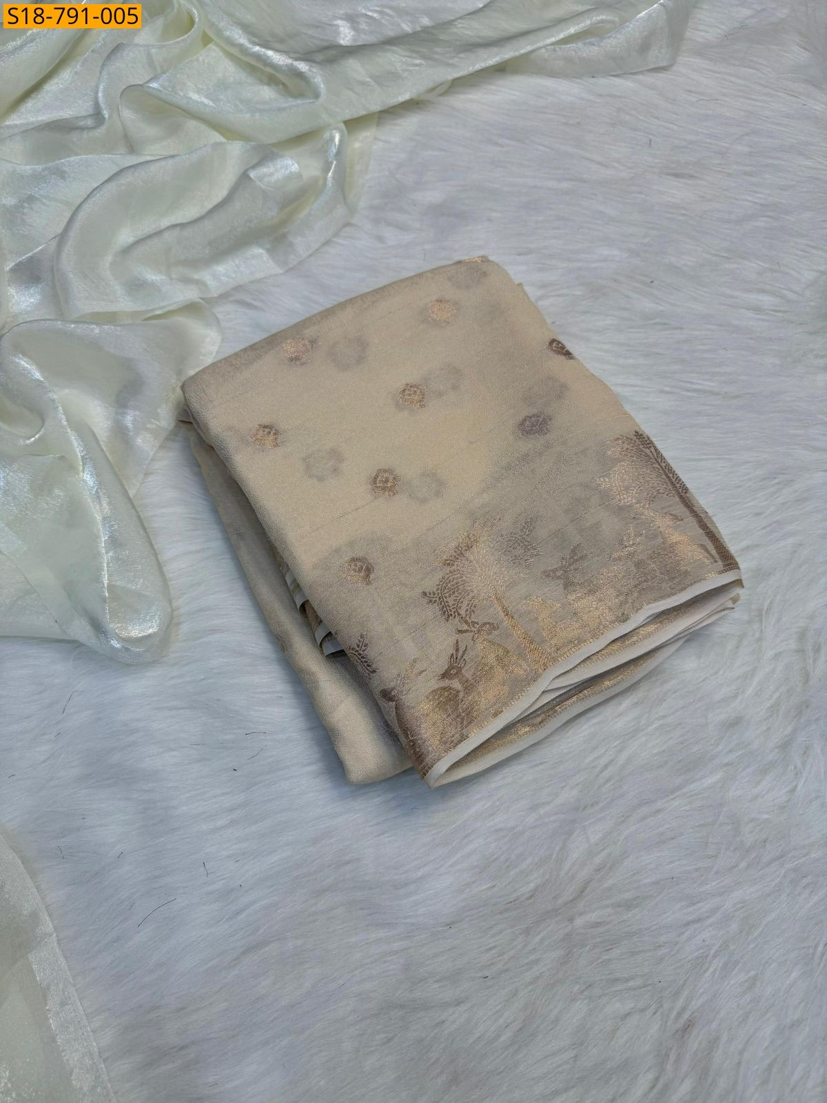 Half White Fancy Viscose Muslin Silk Saree