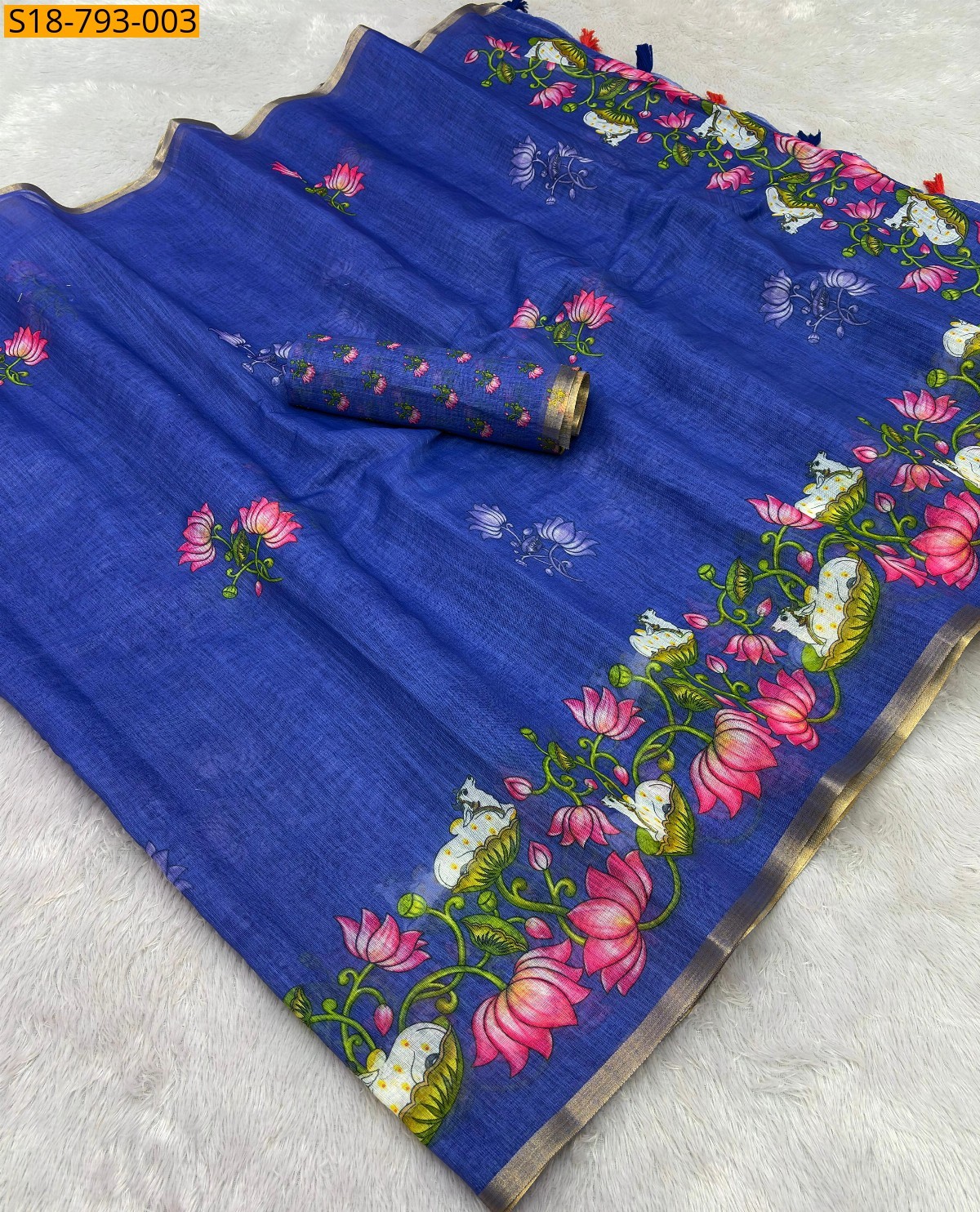 Blue Fancy Soft linen saree