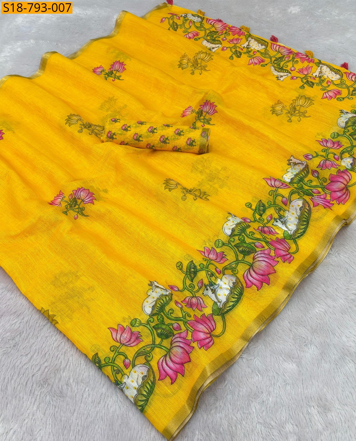 Yellow Fancy Soft linen saree