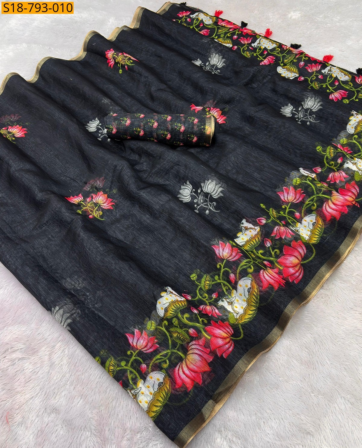Black Fancy Soft linen saree