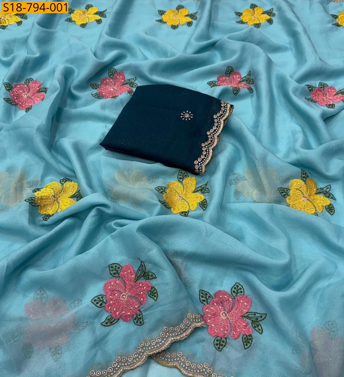 Blue Fancy Star georgette sarees