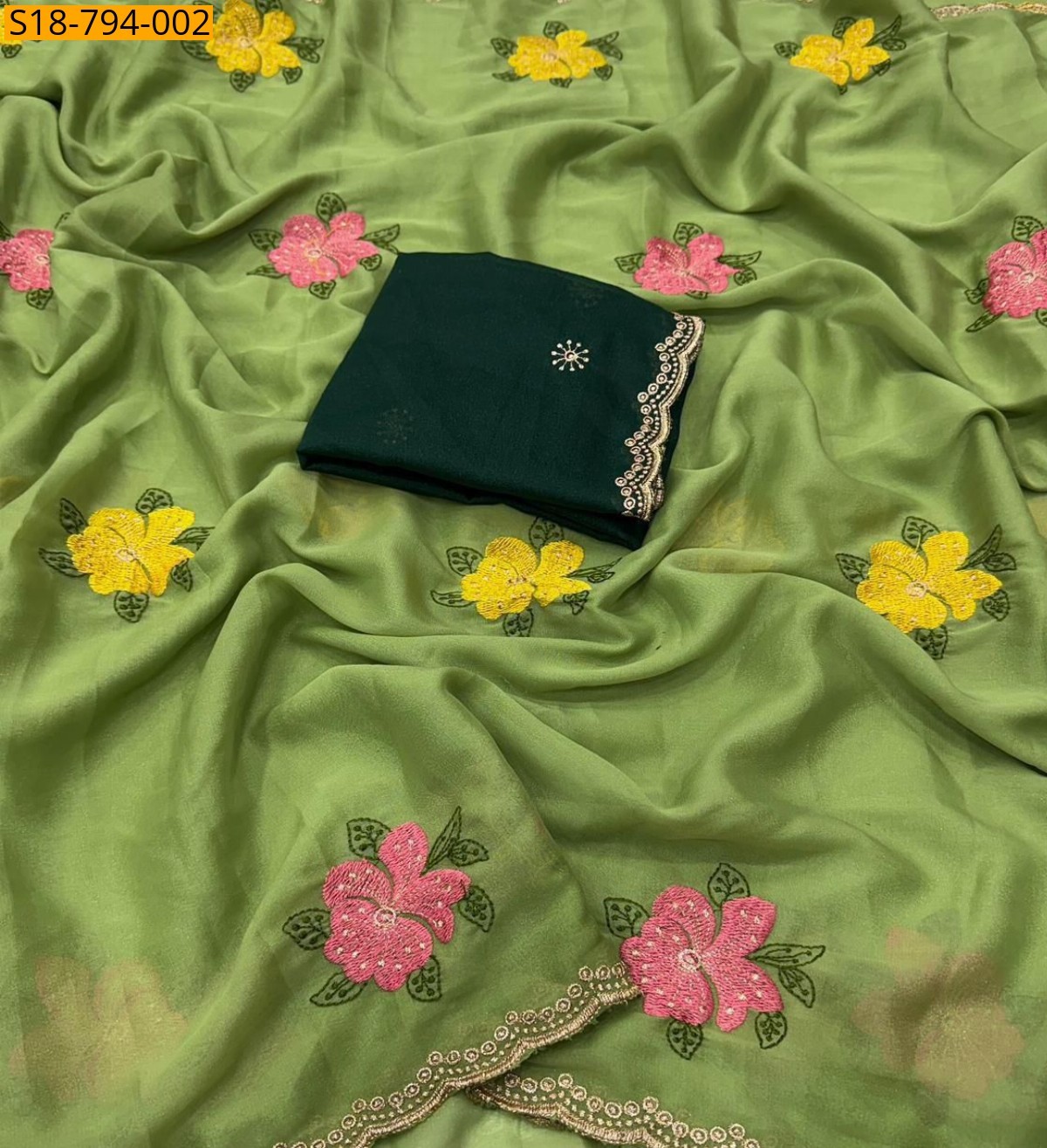 Green Fancy Star georgette sarees