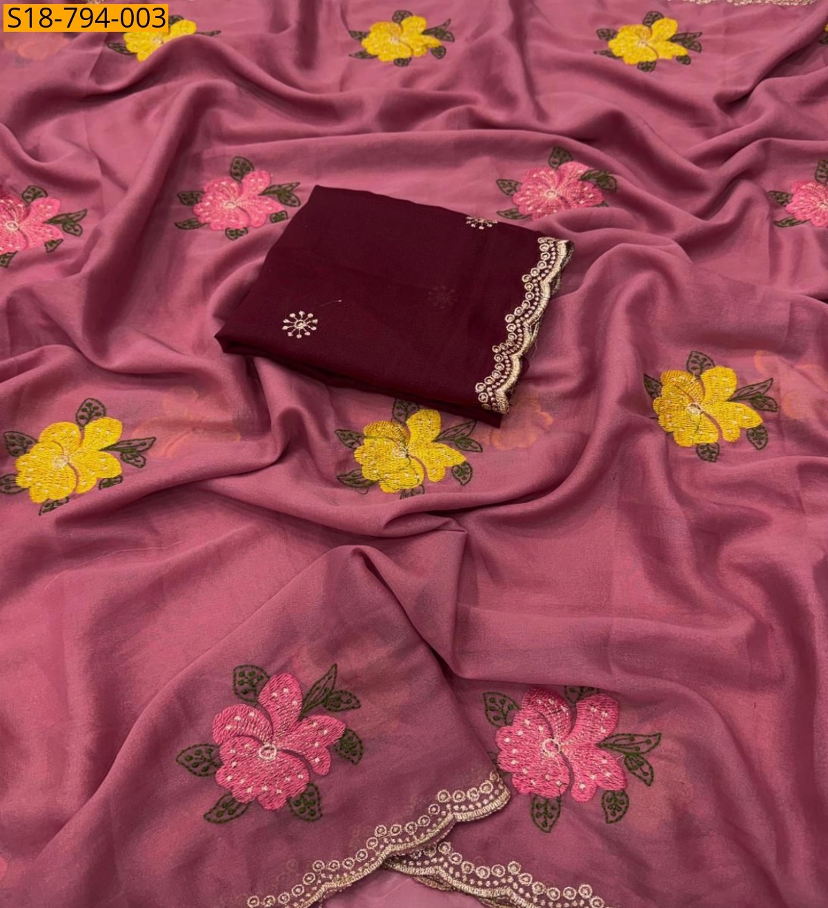 Pink Fancy Star georgette sarees