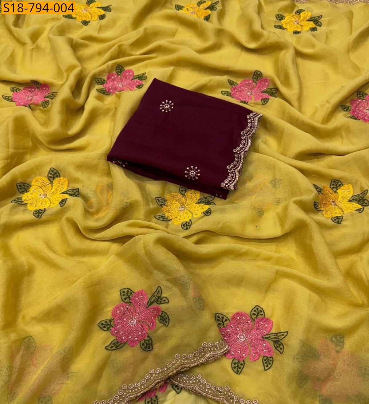 Yellow Fancy Star georgette sarees