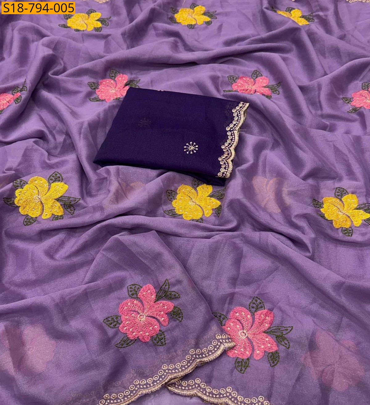 Purple Fancy Star georgette sarees